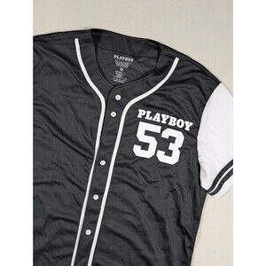 Playboy Magazine Baseball Jersey Men XL Big Bunny Head Script Spell Out Logo